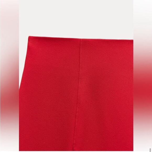 Zara RED WIDE LEG CROPPED PANTS - Picture 10 of 14